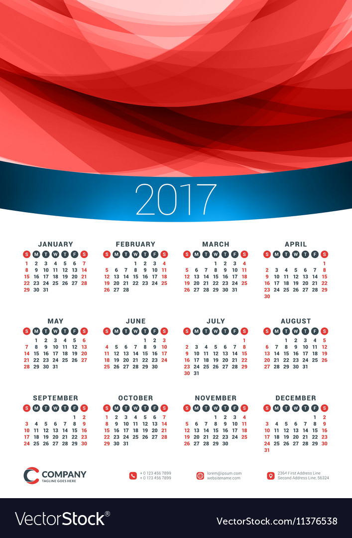 Wall calendar poster for 2017 year design print