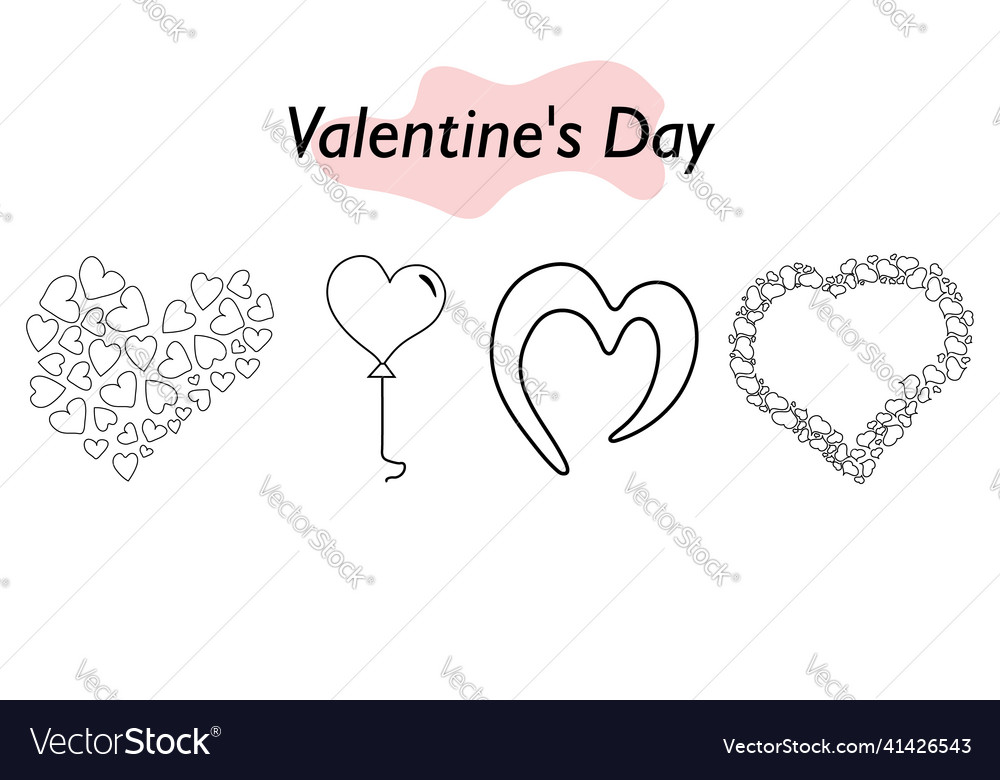 A set of hearts in linear design symbol vector image A set of hearts in linear design symbol
