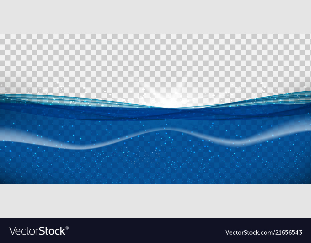 Abstract blue underwater ocean wave on transparent