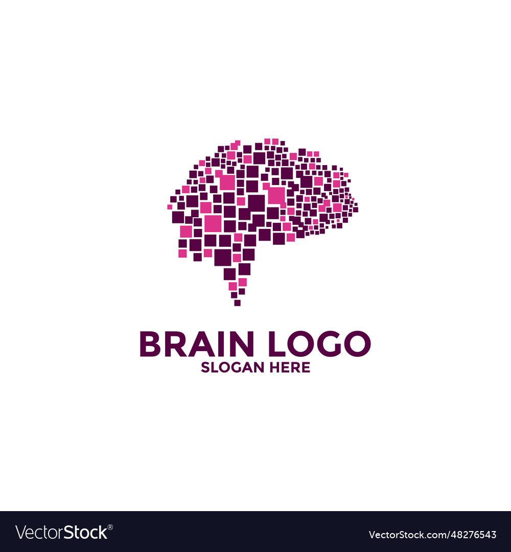 Brain pixel logo design templatethink idea vector image Brain pixel logo design templatethink idea