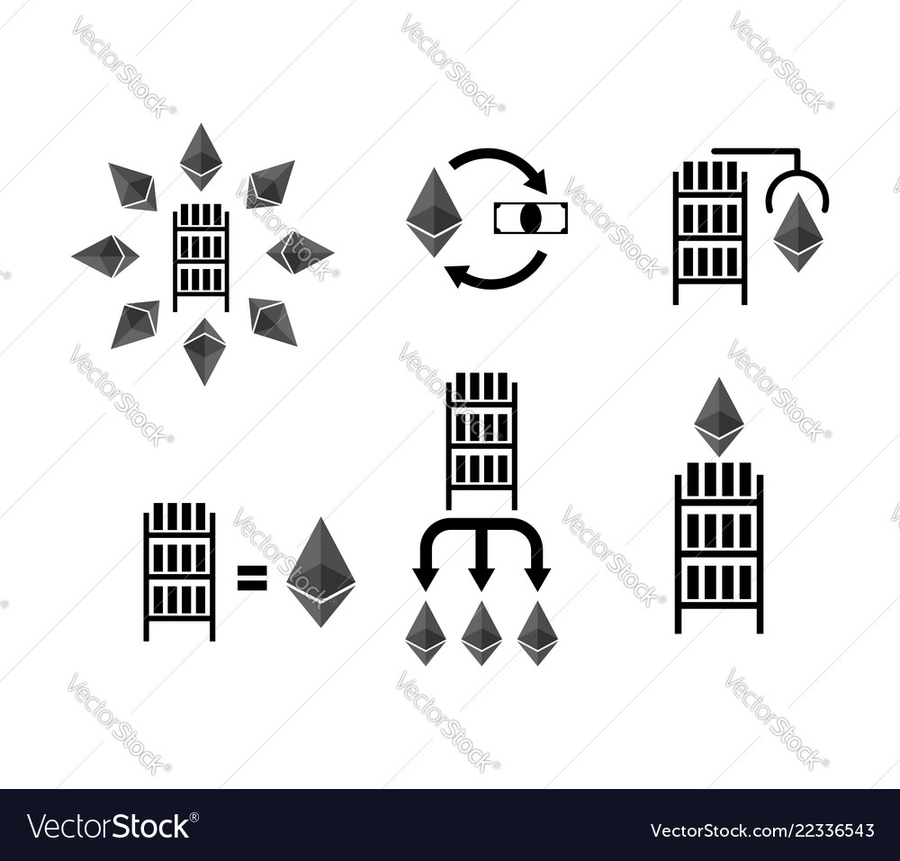 Cryptocurrency extraction and exchange system set vector image Cryptocurrency extraction and exchange system set