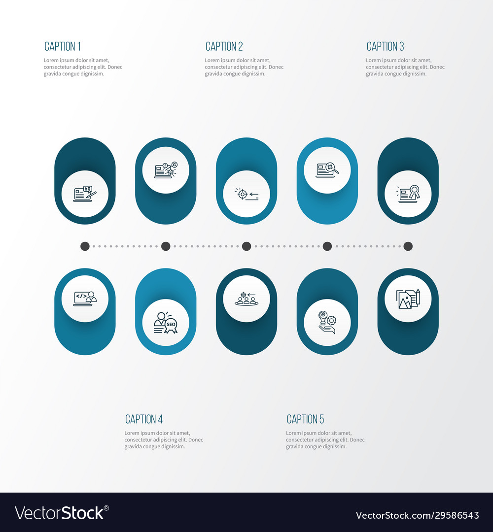Engine icons line style set with portfolio search vector image Engine icons line style set with portfolio search