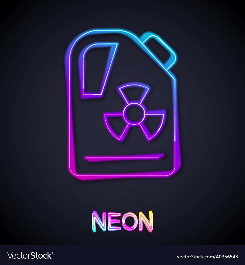 Glowing neon line radioactive waste in barrel icon