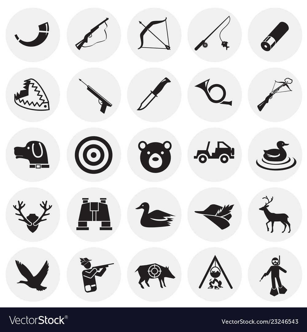 Hunting icon set on circles background for graphic Vector Image Hunting icon set on circles background for graphic