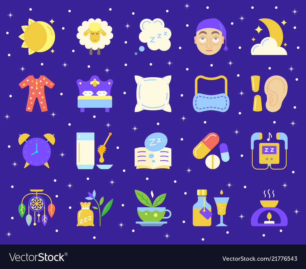 Insomnia simple flat color icons set vector image Insomnia simple flat color icons set