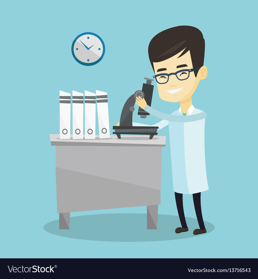 Laboratory assistant with microscope