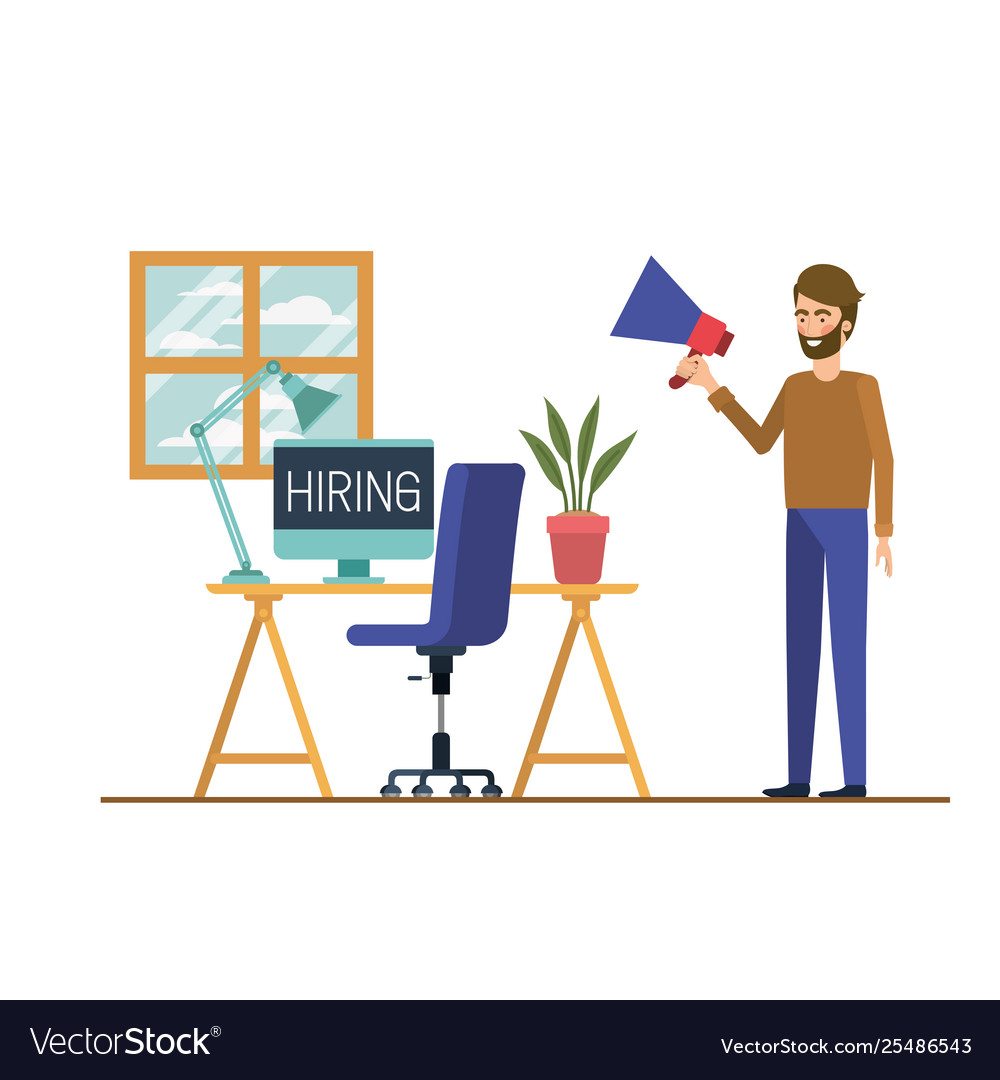 Man in work office with white background Vector Image Man in work office with white background