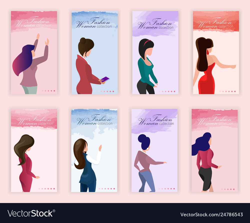 Set fashion woman collection on watercolor stain