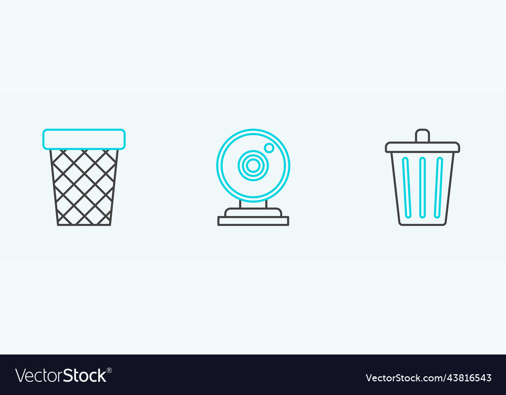 Set line trash can and web camera icon Vector Image Set line trash can and web camera icon