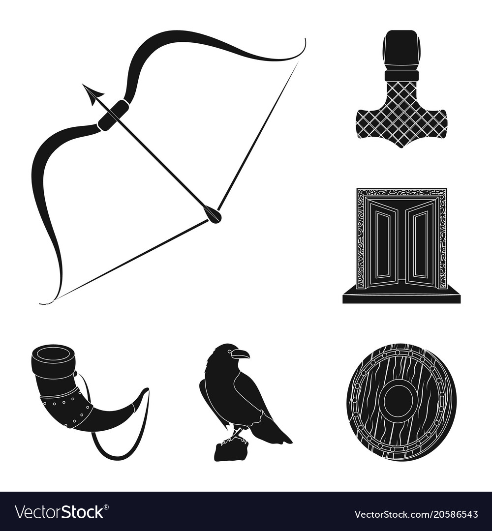 Vikings and attributes black icons in set