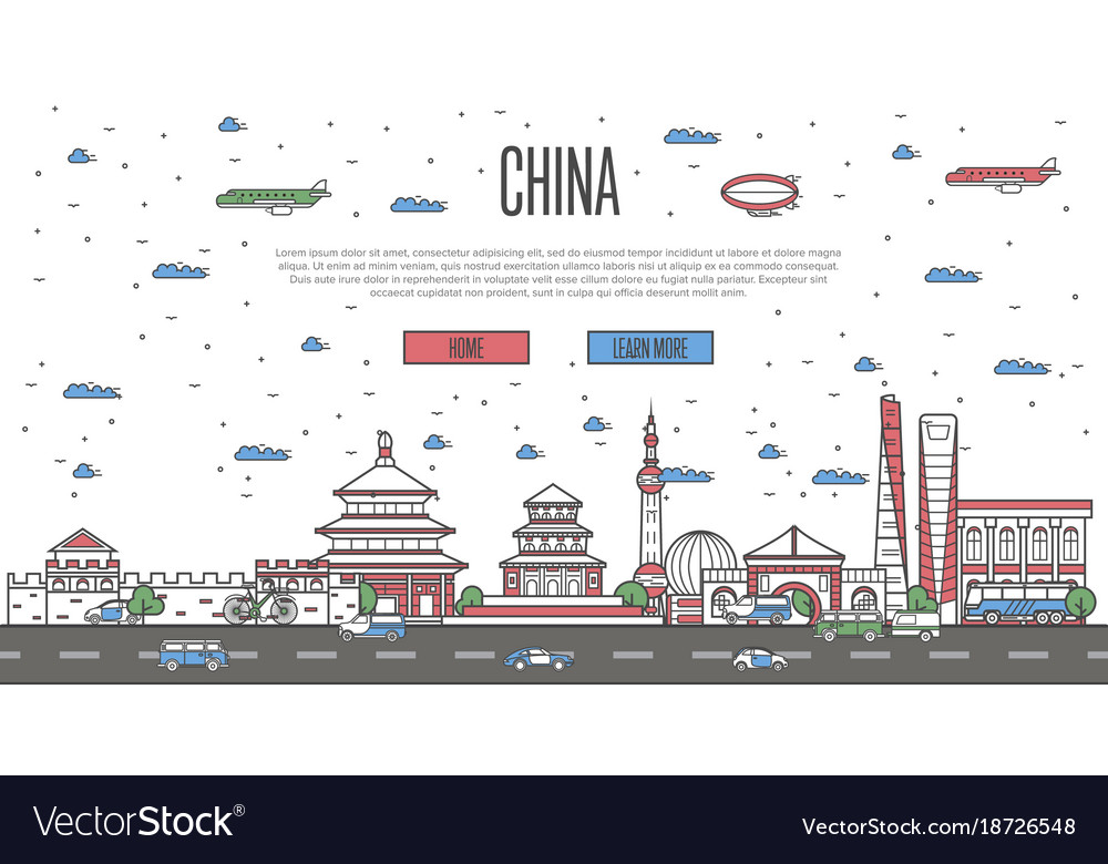 Chinese skyline with national famous landmarks