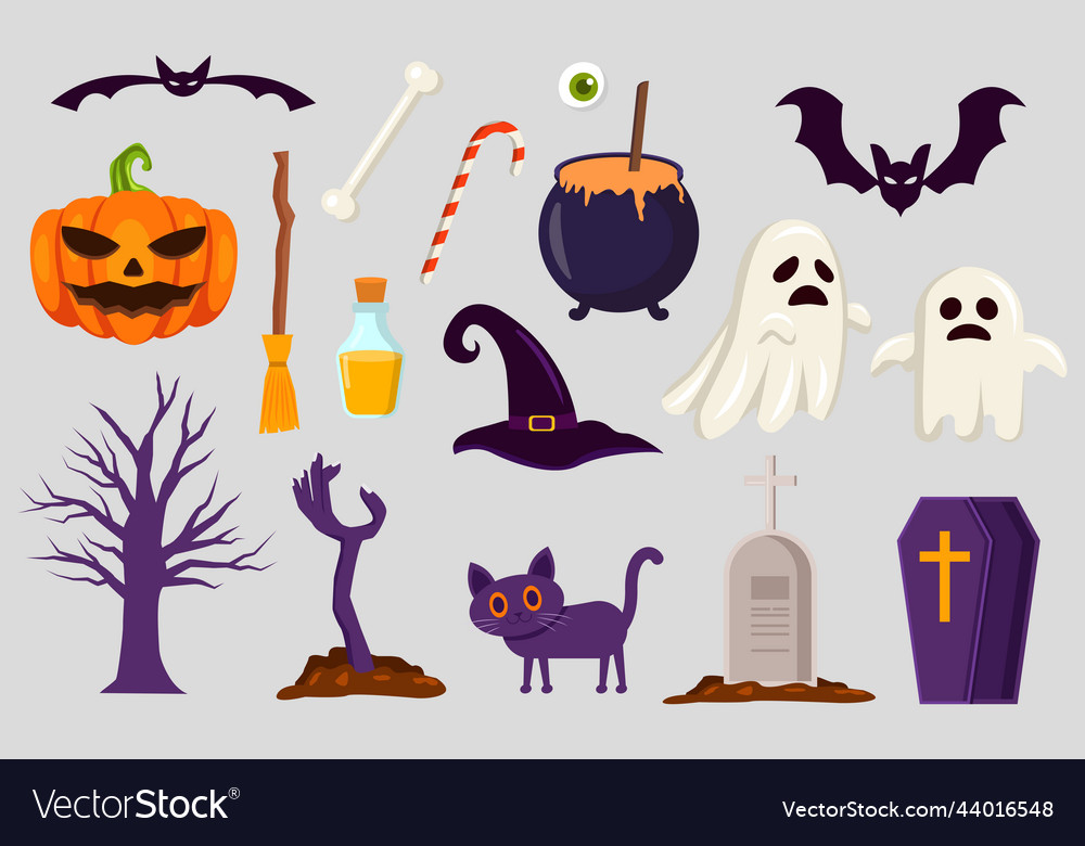 Flat halloween elements design collection