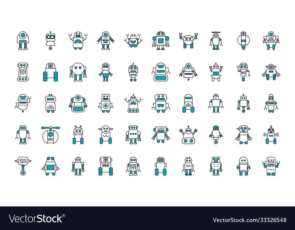 Icon set robotics half line color style