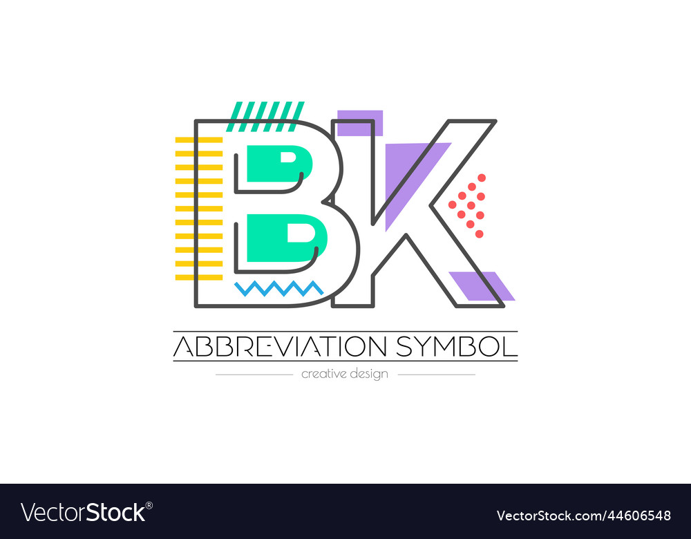 Letters b and k merging of two initials vector image Letters b and k merging of two initials