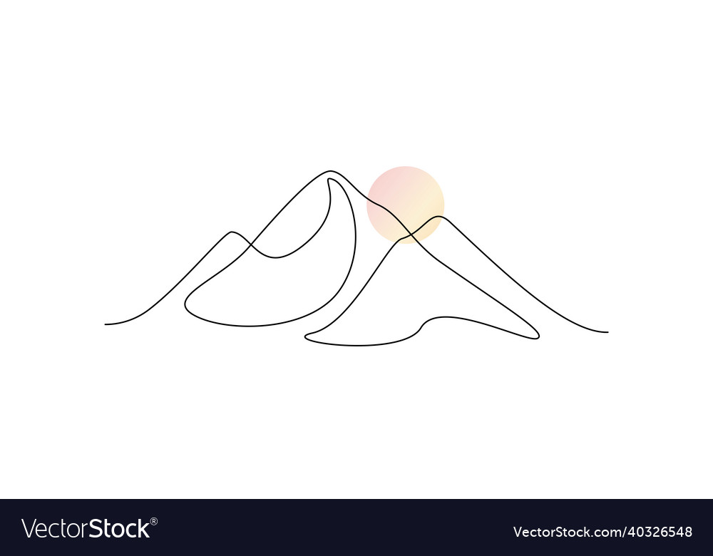 One continuous line drawing of mountain range vector image One continuous line drawing of mountain range