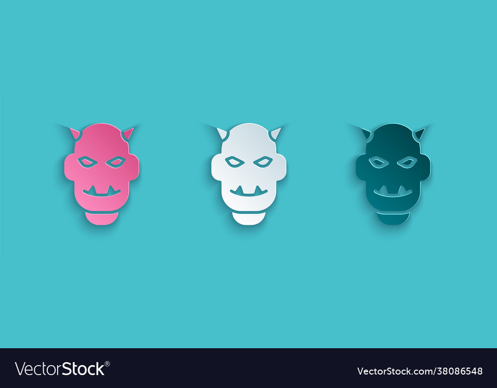 Paper cut mask devil with horns icon