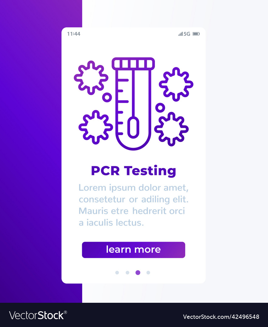 Pcr testing mobile banner with swab test line icon