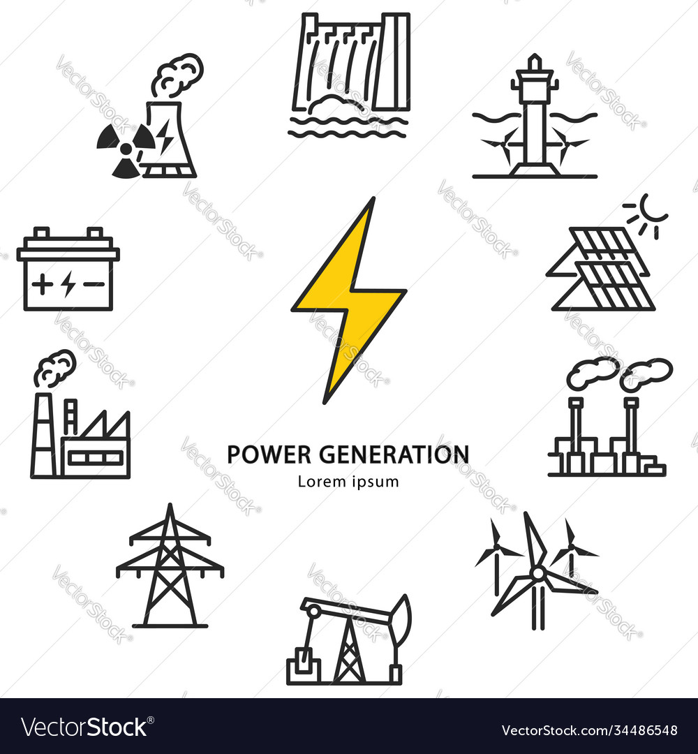 Power plant circle banner with flat line icons