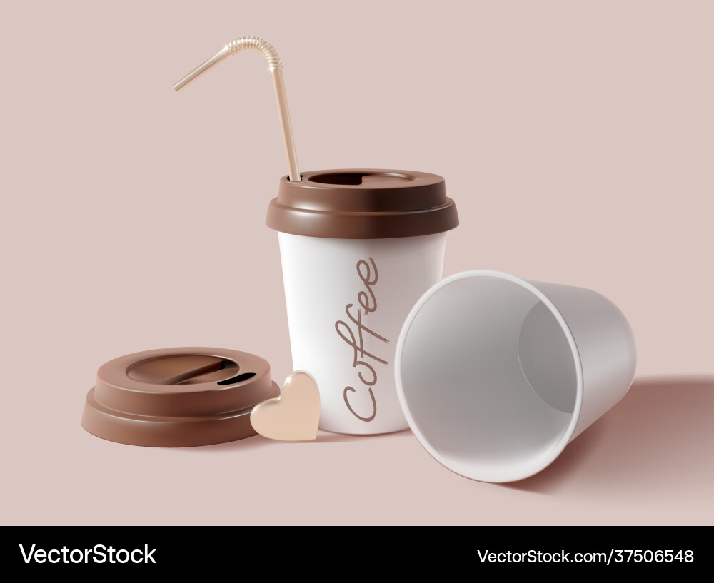 Realistic detailed 3d paper coffee cup set Vector Image