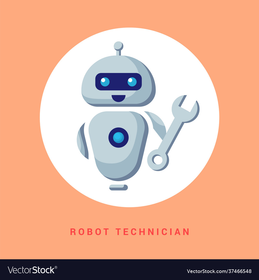 Robot assistant mechanic inventor technician vector image Robot assistant mechanic inventor technician
