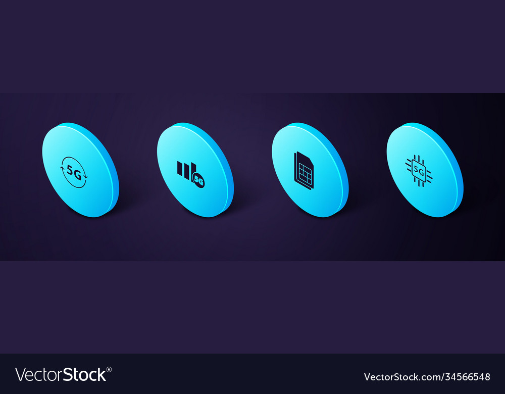 Set isometric processor 5g sim card network vector image Set isometric processor 5g sim card network