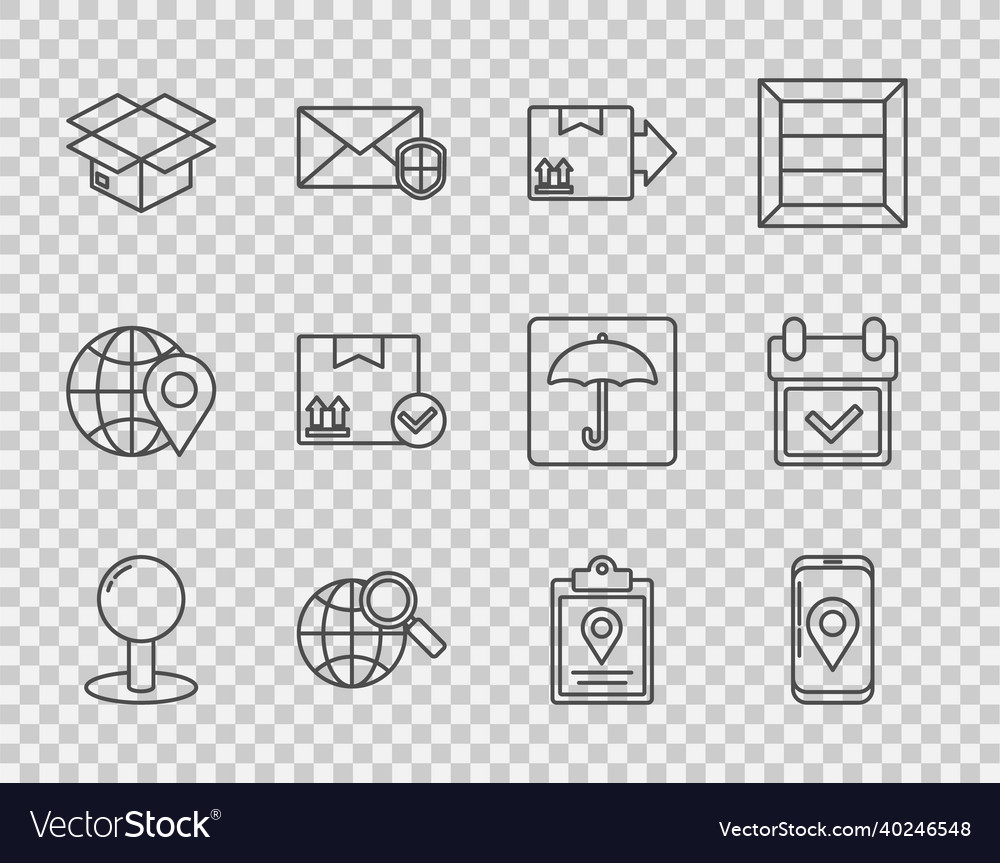 Set line push pin mobile with app delivery vector image Set line push pin mobile with app delivery