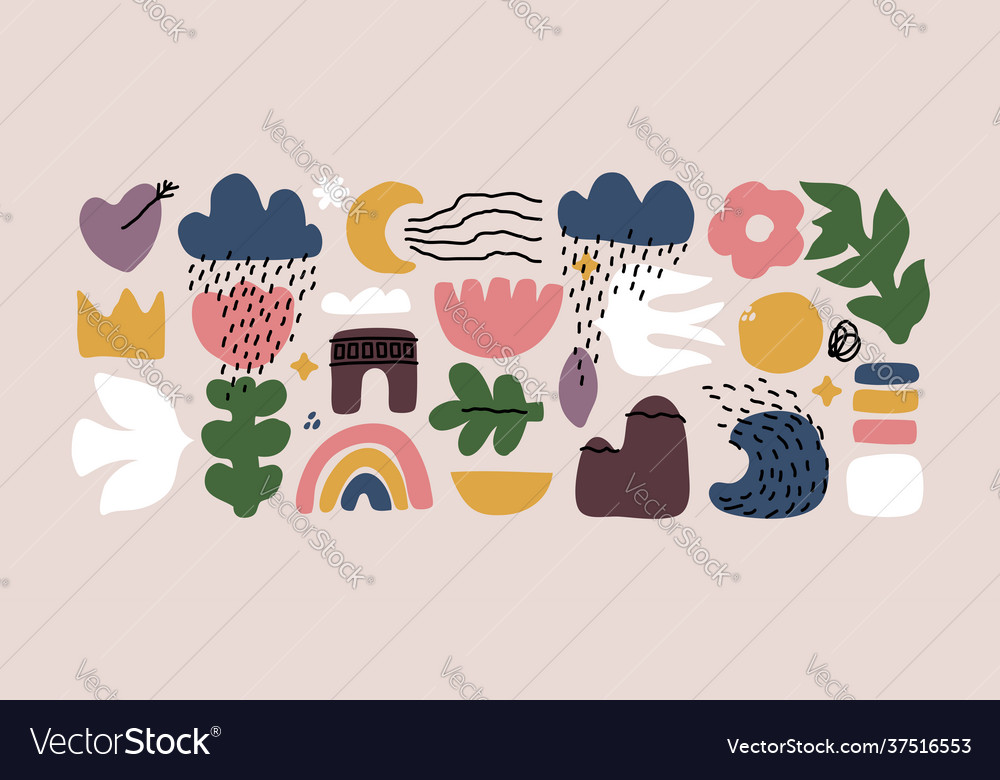 Abstract hand drawn organic shapes set vector image Abstract hand drawn organic shapes set