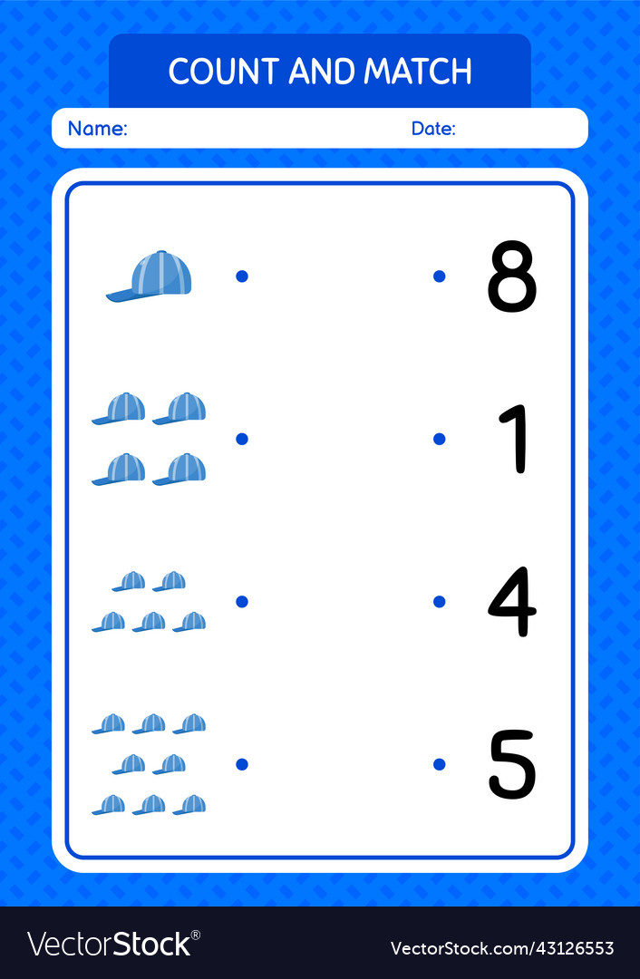 Count and match game with cap worksheet