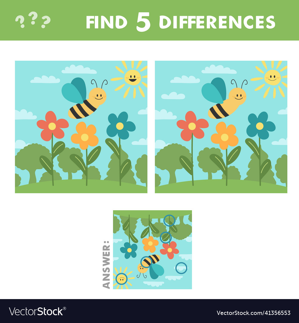 Educational game for children find 5 differences Vector Image