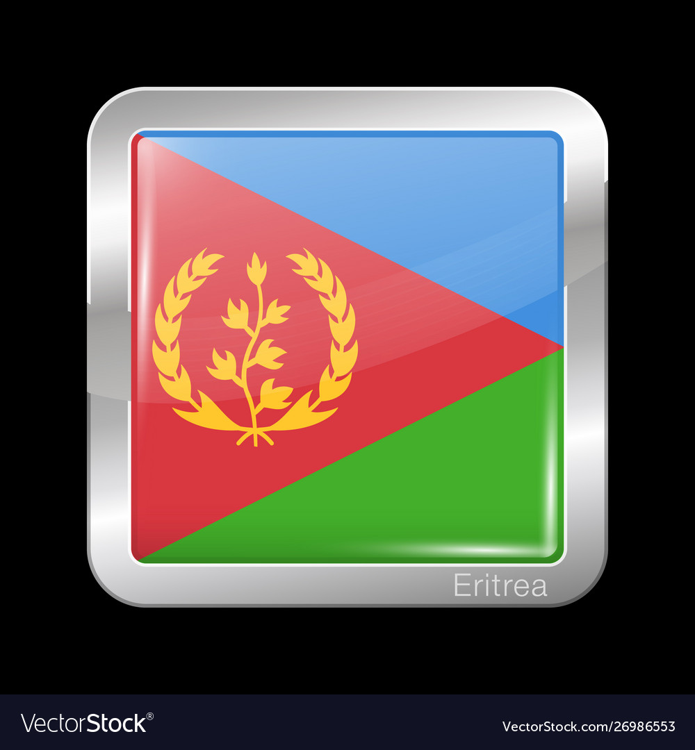 Flag eritrea glossy and metal icon square vector image Flag eritrea glossy and metal icon square
