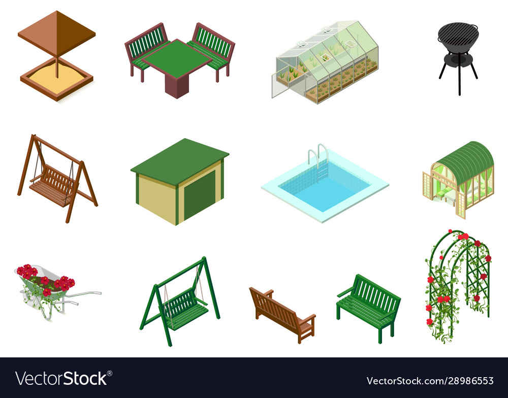 Garden architecture objects 3d isometric