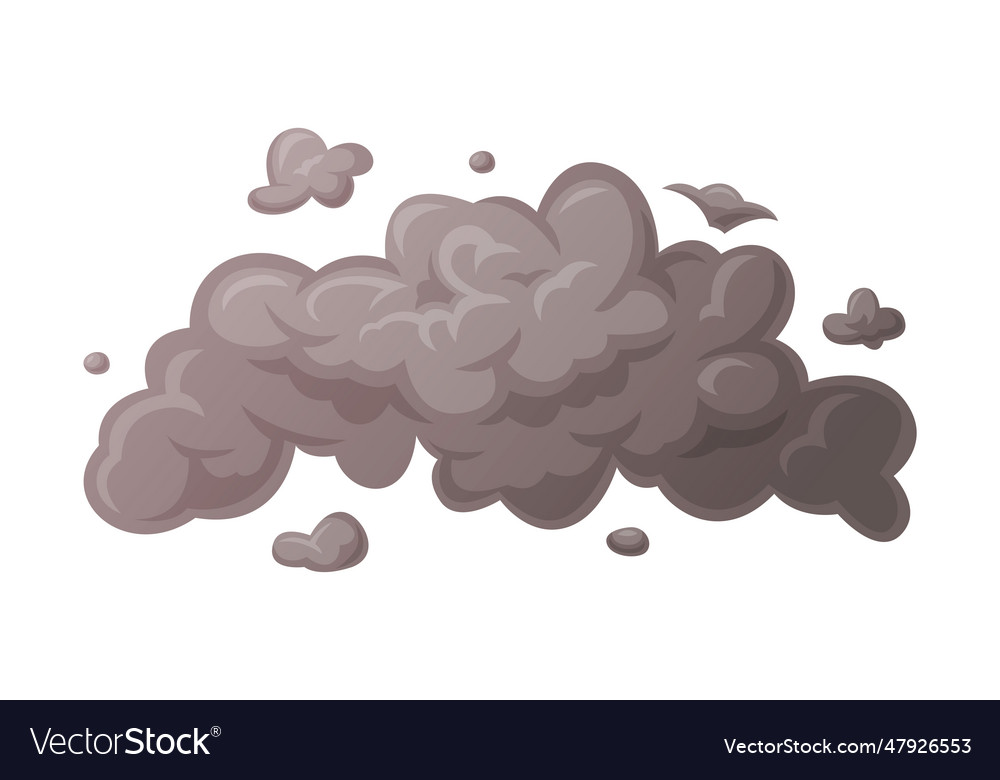 Grey smoke cloud and dust explosion puff