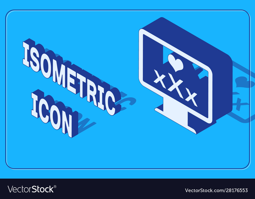 Isometric computer monitor with 18 plus content vector image Isometric computer monitor with 18 plus content