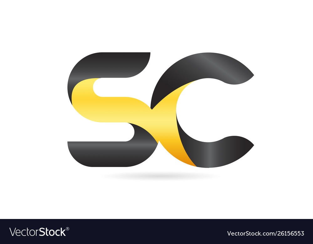 Joined Or Connected Sc S C Yellow Black Alphabet Vector Image