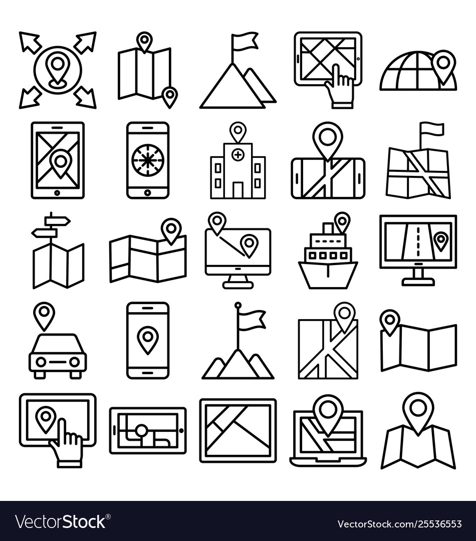 Karte und Navigation isolierte Icons Set