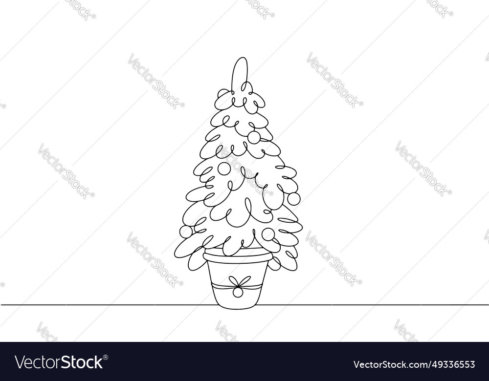 New year christmas tree one line vector image New year christmas tree one line