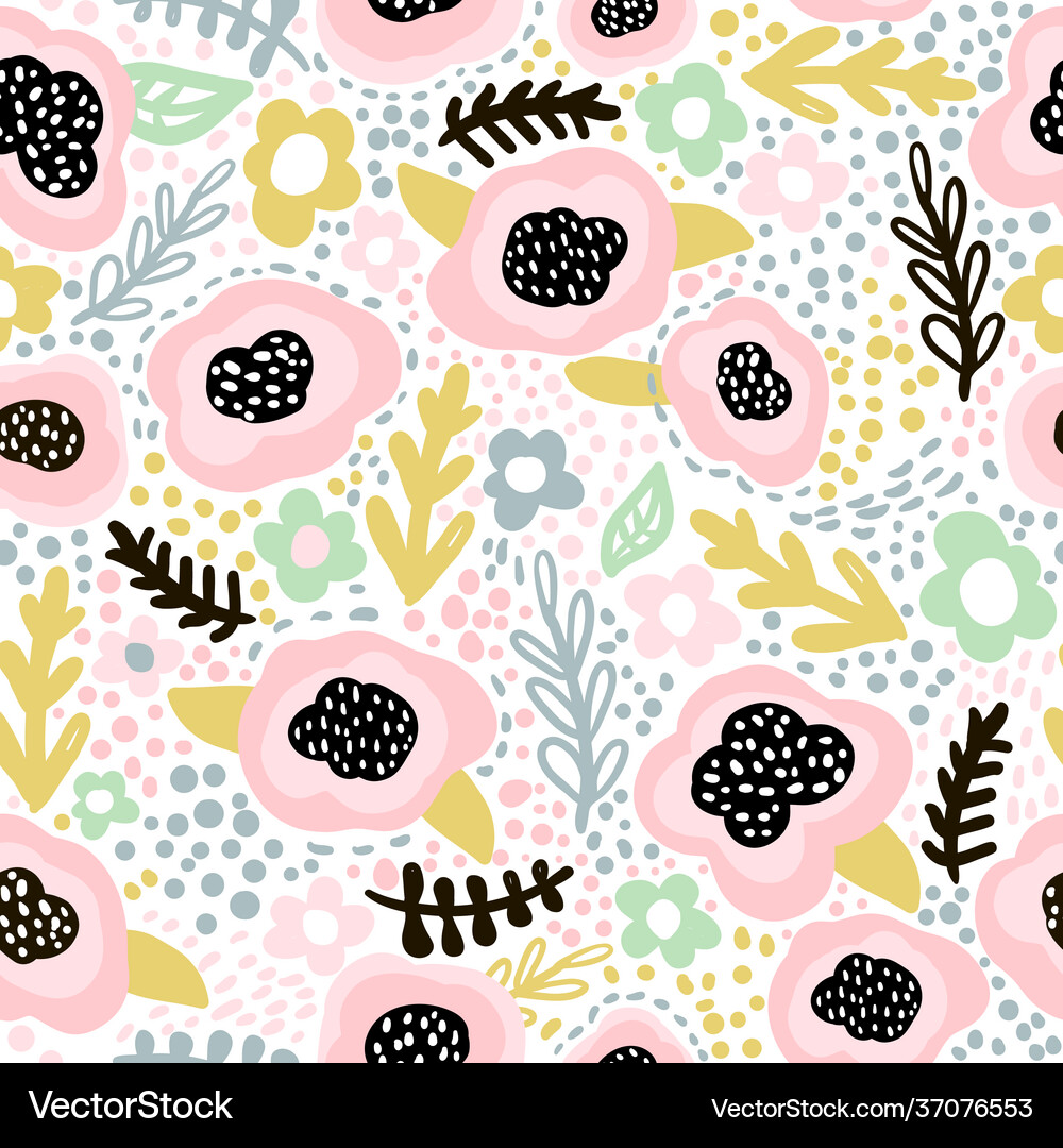 Seamless hand drawn floral pattern in pink Vector Image