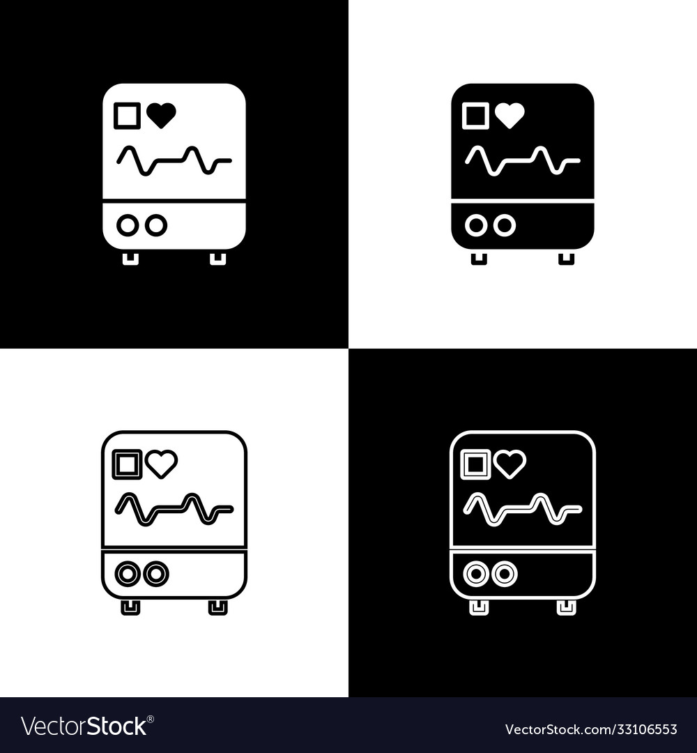 Set computer monitor with cardiogram icon isolated