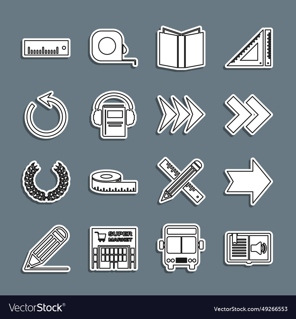Set line audio book arrow open refresh ruler vector image Set line audio book arrow open refresh ruler