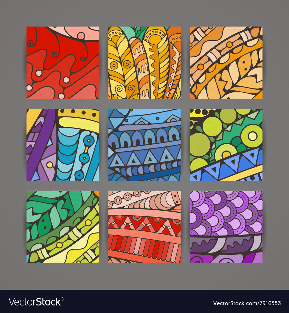 Set of four colorful intricate patterns
