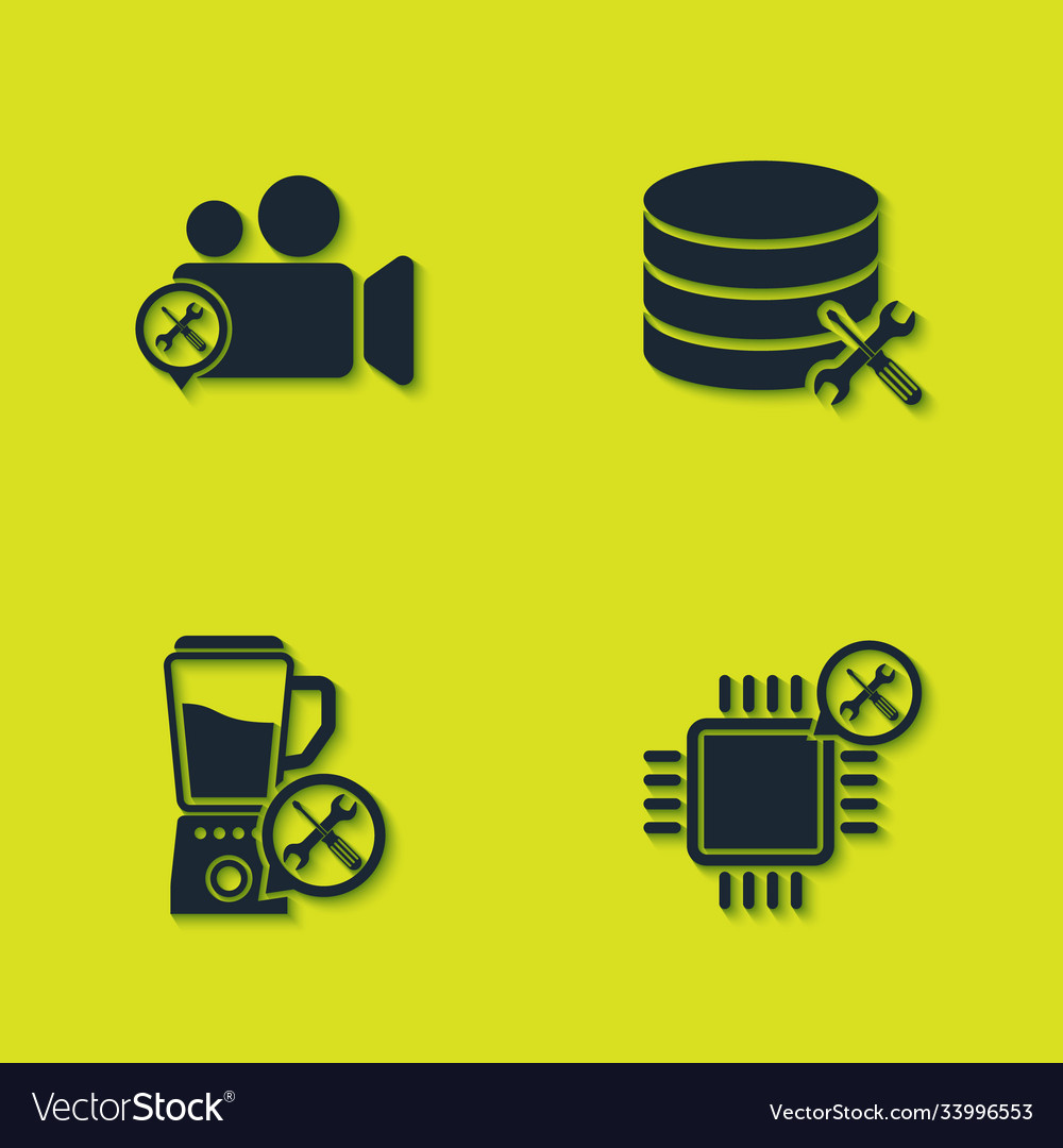 Set video camera service processor blender vector image Set video camera service processor blender