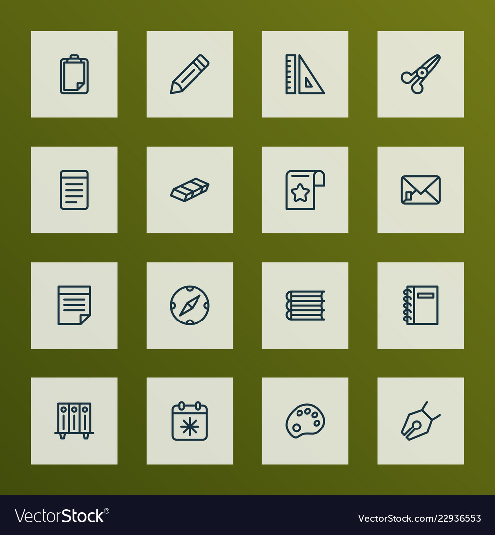 Tool icons line style set with folders on shelf vector image Tool icons line style set with folders on shelf