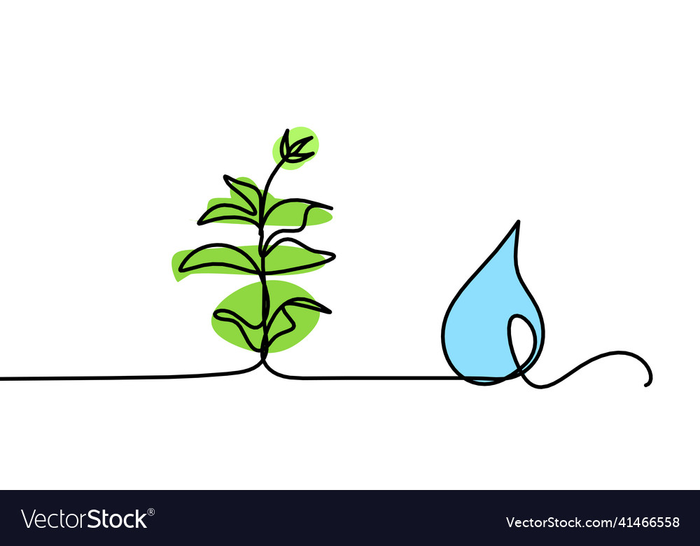 Abstract color drop with sprout as line drawing