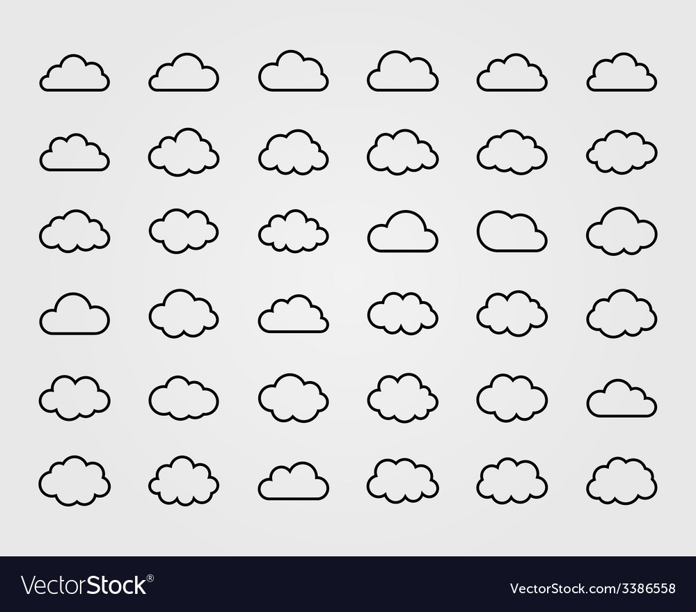 Big set of thirty-six cloud shapes