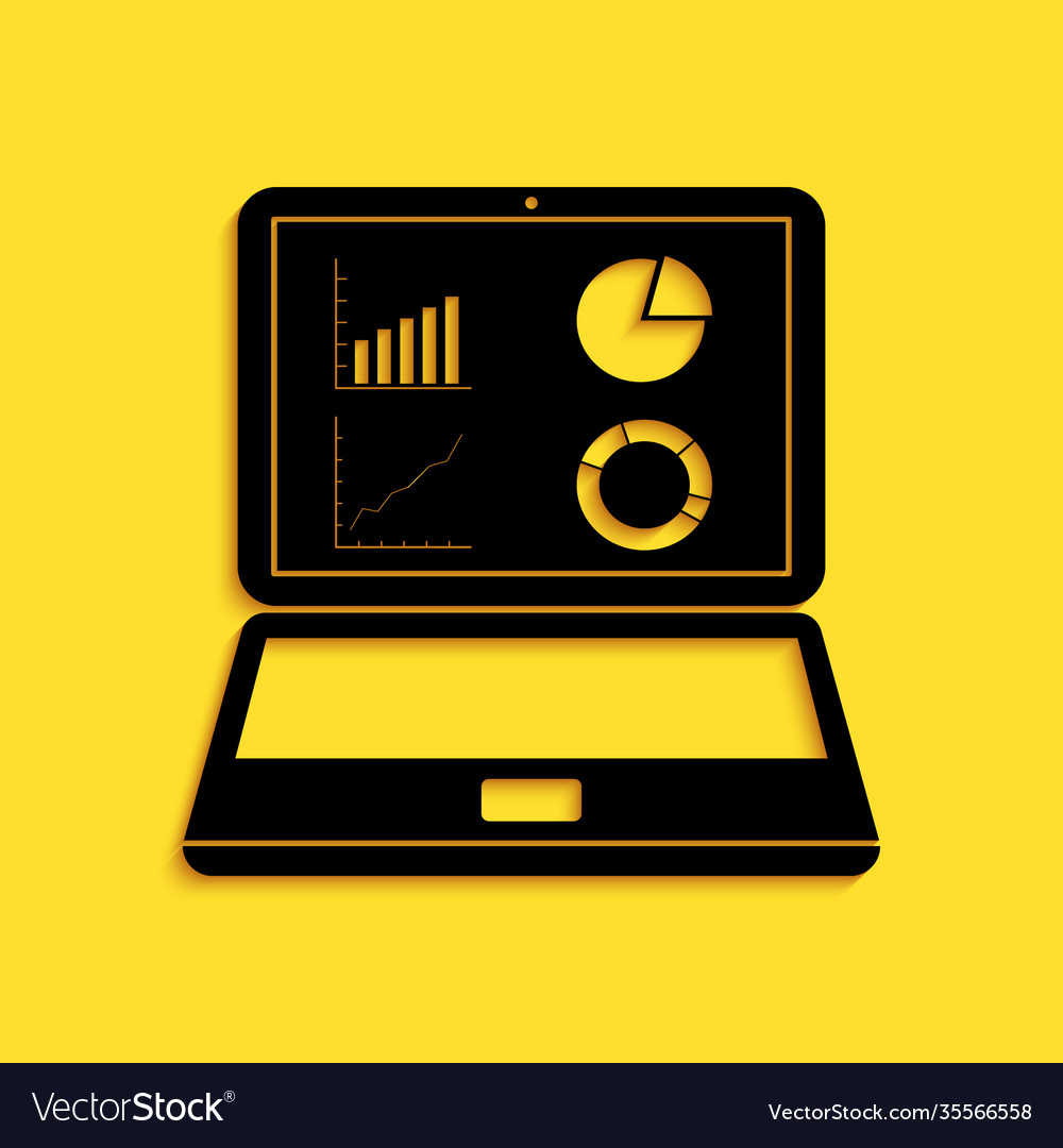 Black laptop with graph chart icon isolated