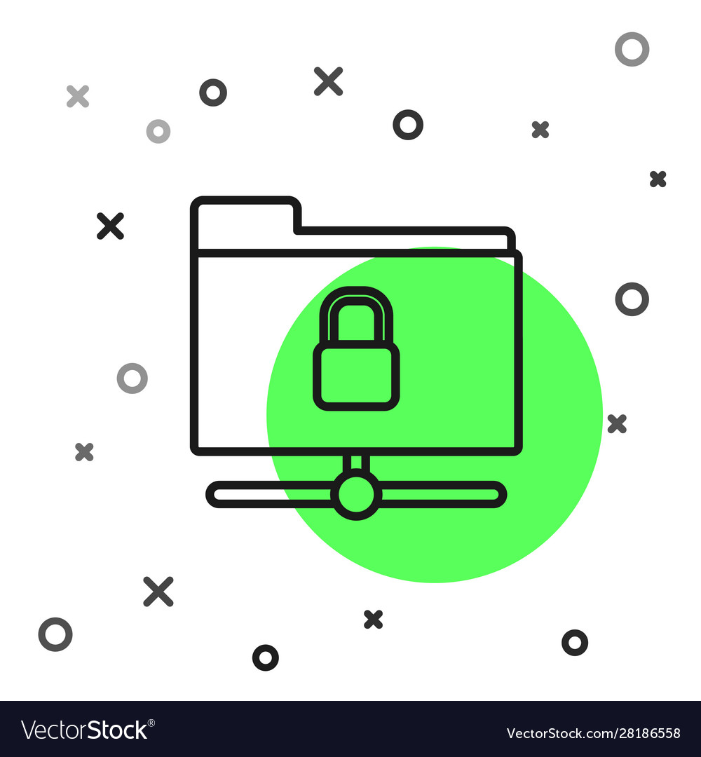 Black line ftp folder and lock icon isolated vector image Black line ftp folder and lock icon isolated