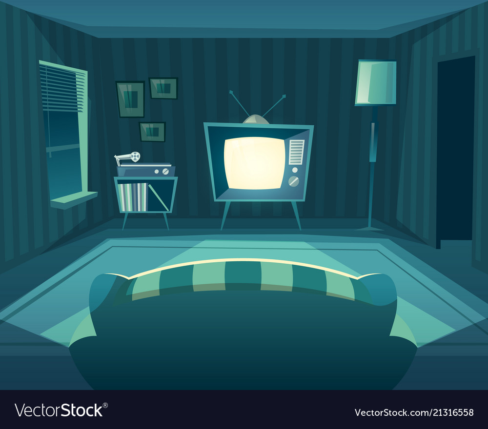 Cartoon living room at night interior Royalty Free Vector