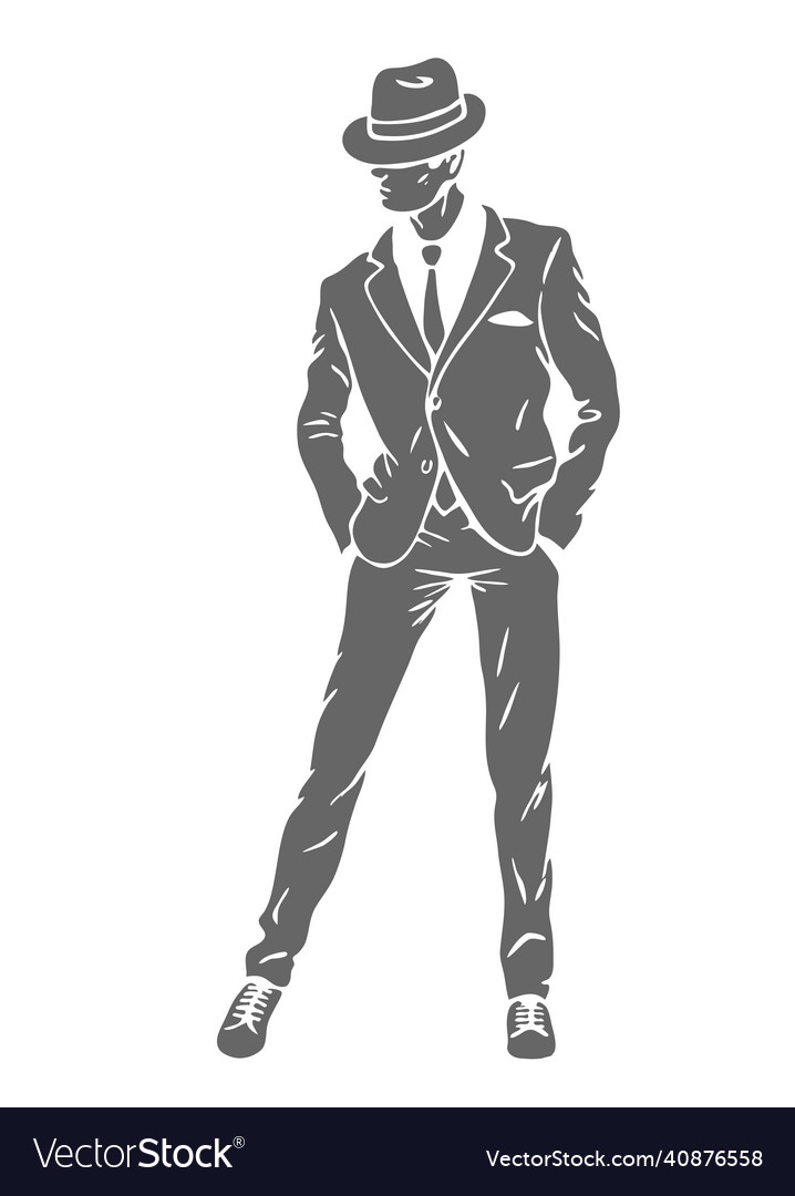 Dance of a young man in retro suit with tie Vector Image