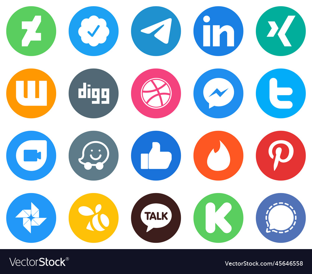 Flat circle white icon set waze tweet wattpad Vector Image