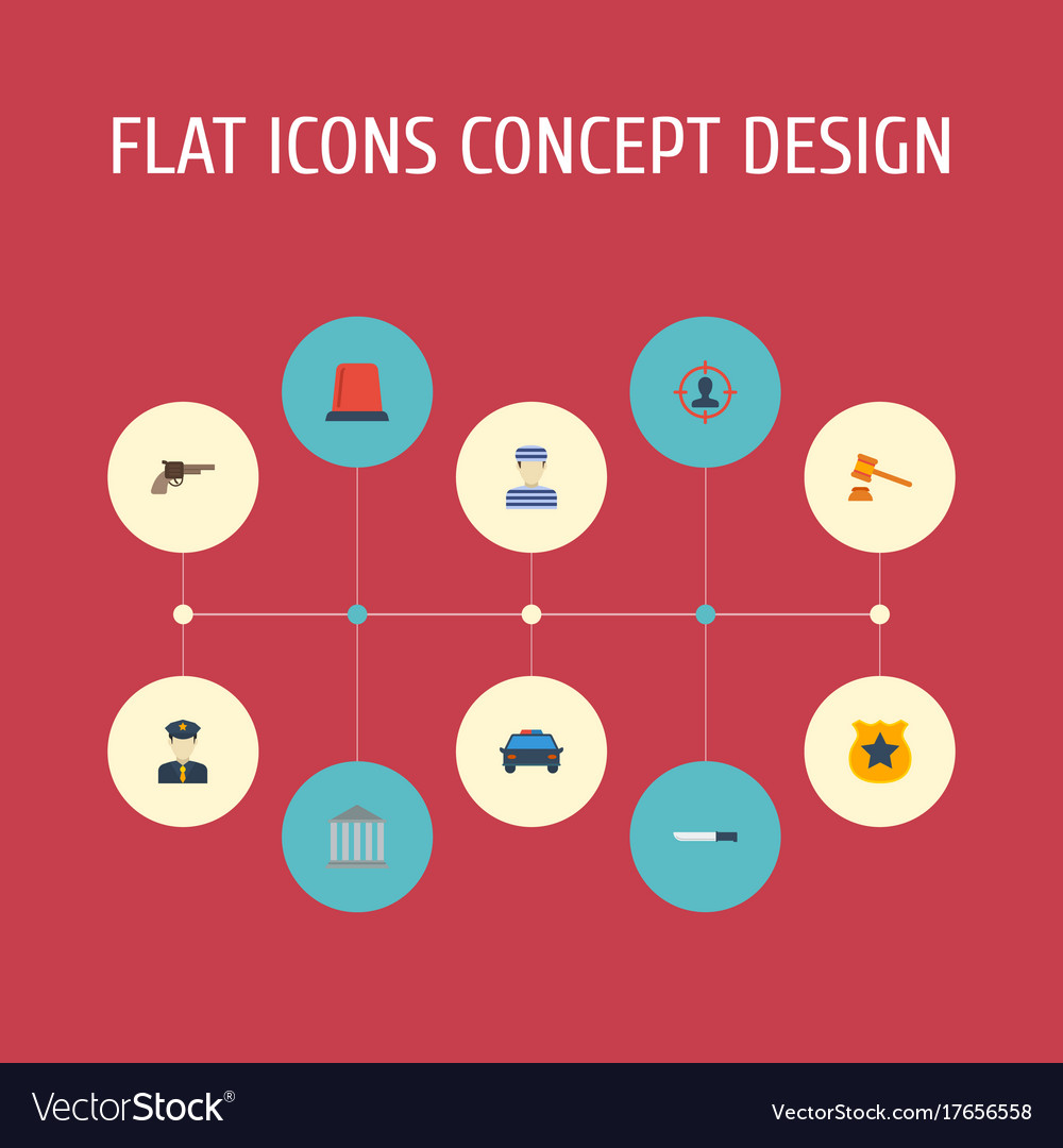Flat icons building judge gavel revolver